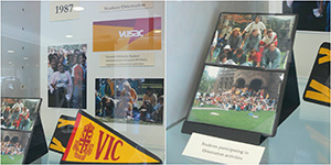 (left to right) photos during Orientation, Vic flag, VUSAC logo