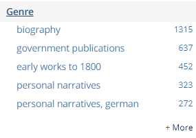 finding primary sources in the library catalogue by genre