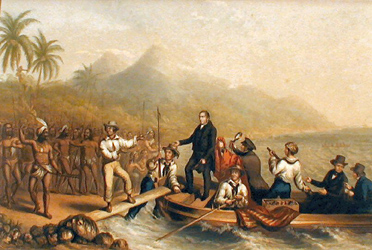 THE RECEPTION OF THE REV. J. WILLIAMS AT TANNA IN THE SOUTH SEAS