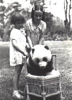 Enid and Marion Walmsley and Pandora the Panda Bear, [1938]. Credit: Walmsley Family.