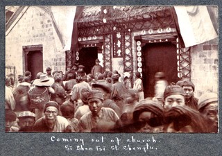 Coming out of Church  Si Shen Tsi Street, Chengtu, [undated]. Credit: Walmsley Family.